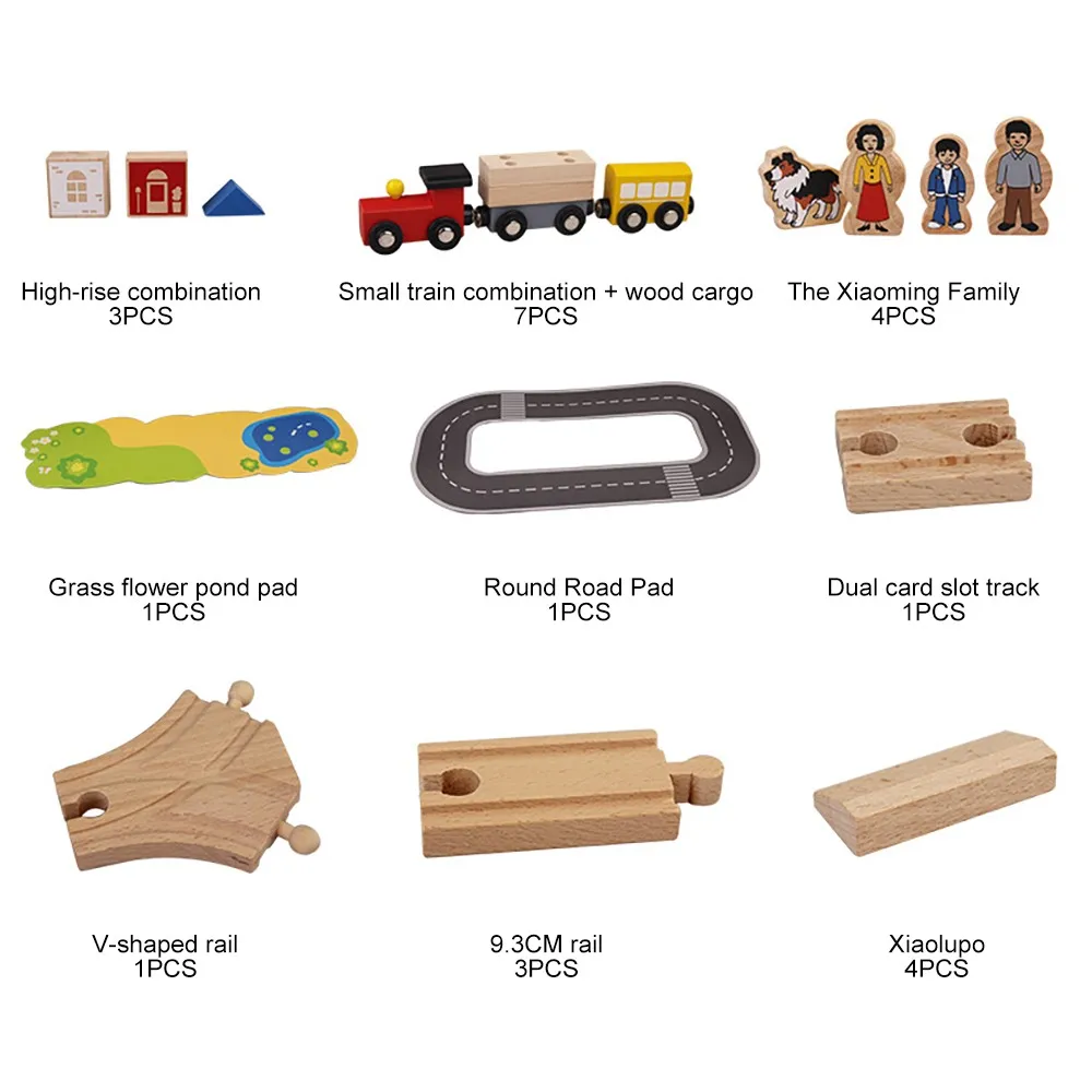 78 шт. деревянный поезд трек головоломка Магнитная модель автомобиля слот деревянная железная дорога паззлы детские развивающие игрушки для детей дошкольного возраста
