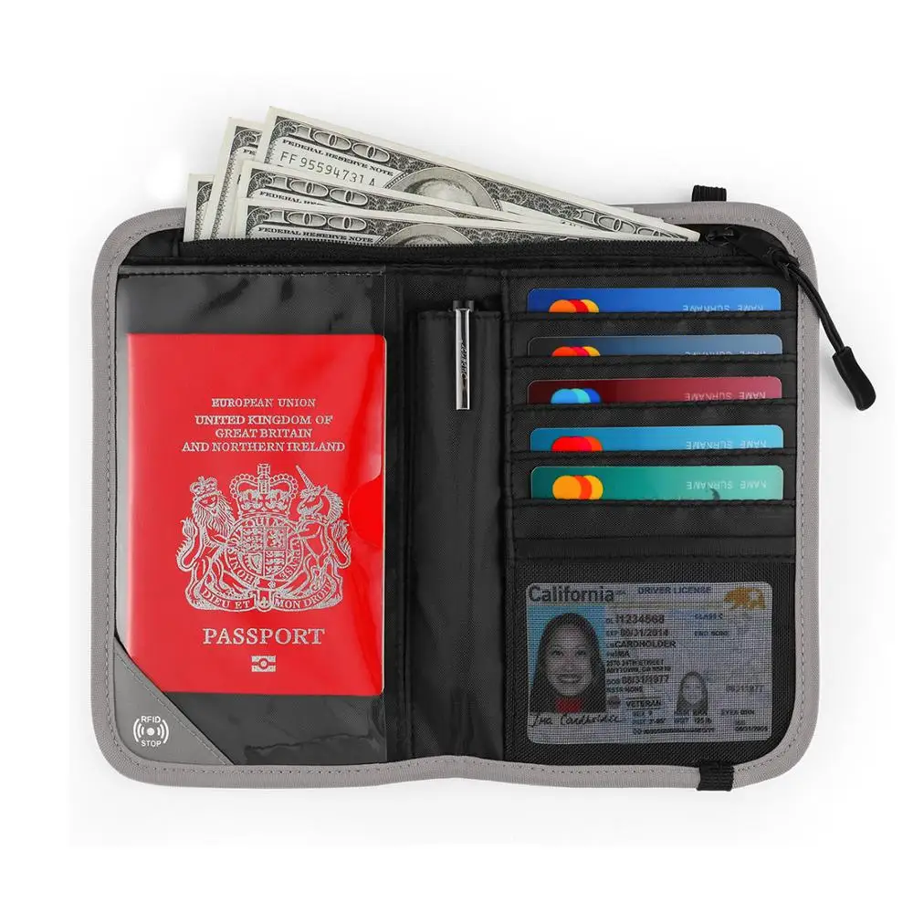 Gonex RFID Блокировка дорожный бумажник для паспорта водоотталкивающий полиэфирный органайзер для документов чехол на молнии со съемным ремешком