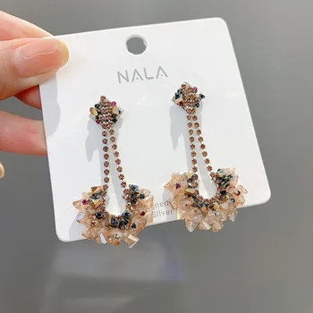 

New Elegant Hanging Dangling Drop Earrings Studded Full Crystals Fine Jewelry Accessories For Women Girl