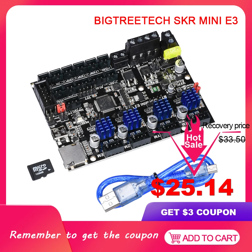 Economici BIQU BIGTREETECH SKR MINI E3 32 Bit Scheda di Controllo Integrato TMC2209 UART Controller Per Ender 3 5 3D Stampante parti