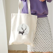 Олень принт Живопись Искусство креативные хозяйственные сумки холщовые мешки для хранения женские сумки многоразовые складные продуктовые Эко сумка-мешок
