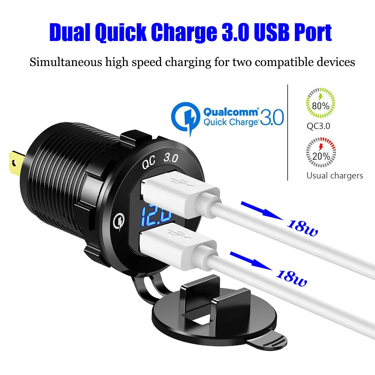 Автомобильное зарядное устройство Aileap QC3.0 с двумя USB портами алюминиевый