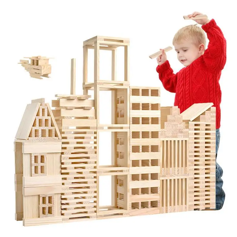 

Wooden Construction Building Model Bricks Blocks Children's Intelligence Building Blocks Toy 100 Wood Board Set Play With Friend