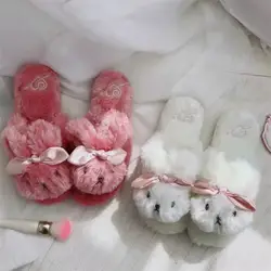 Осенне-зимние тапочки для помещений с мультяшным бантиком и кроликом; коллекция кукол; игрушки; мягкая обувь; подарок для детей; #2156