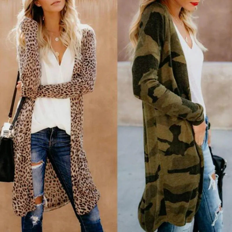 Women Fashion Causal Long Sleeve Cardigan 2019 Autumn Coat Leopard Camouflage Snakeskin Pattern Sueter Sweater |