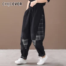 CHICEVER мозаичное яркое цветное женские джинсовые брюки на шнуровке шорты с завышенной талией и карманами шаровары женские осень зима модная одежда