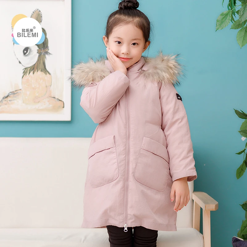 

Bilemi thick packable long winter children quilted fall hooded new fur collar padded girls warm waterproof coat
