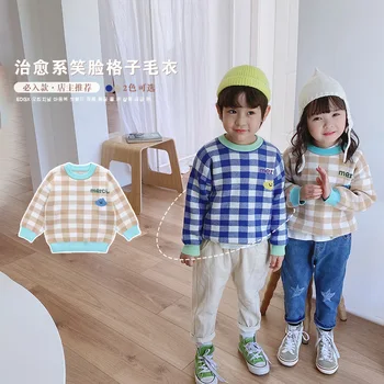 

Childrenswear Wholesale New Products Kids' Sweater 2020 Autumn Baby Pullover Korean-style Smiley Girls Plaid Sweater