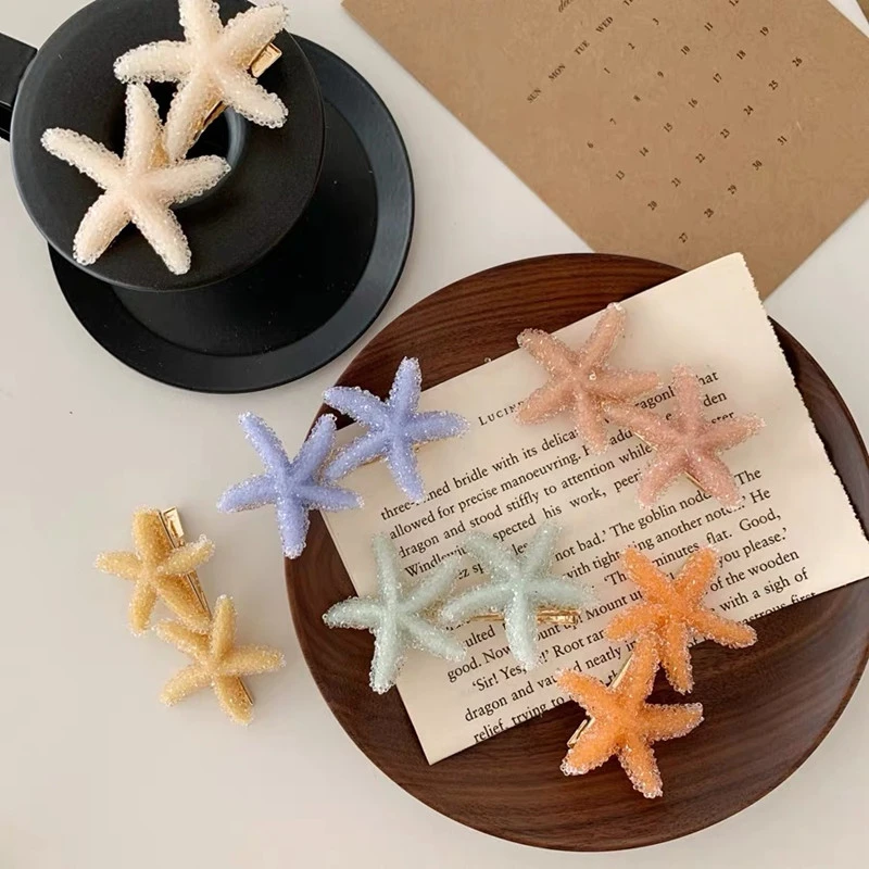 

1Pcs Season Sweet Romantic Crystal Starfish Hairclip Department Rhinestone Bangs Clip Hairpin Side Barrette Hair Accessorie