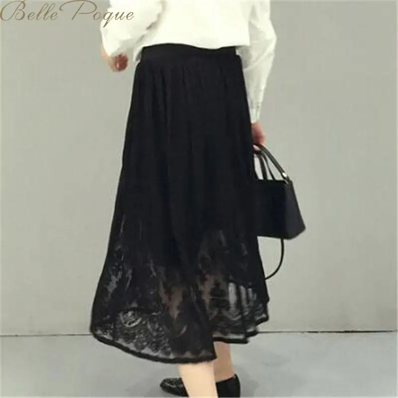Belle poque, уличная одежда, миди, кружевная юбка, для женщин, тюль, высокая талия, рубашки, повседневные, школьные юбки для женщин, лето