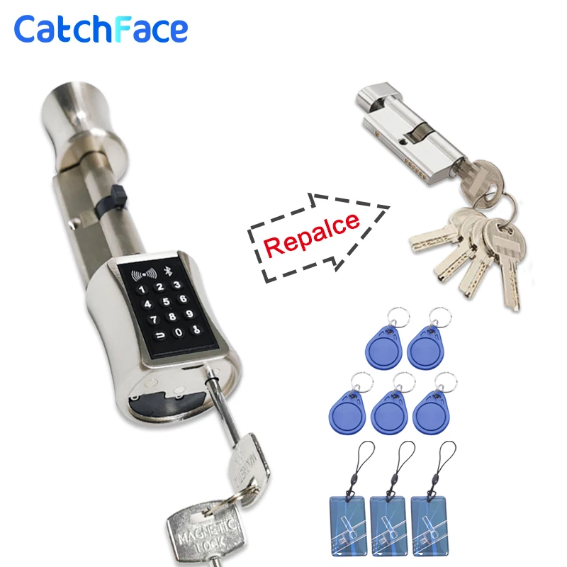  Smart Cylinder Lock European Style Electronic Door Lock Digital Keypad Code RFID Card Keyless Lock  - 4000307933128