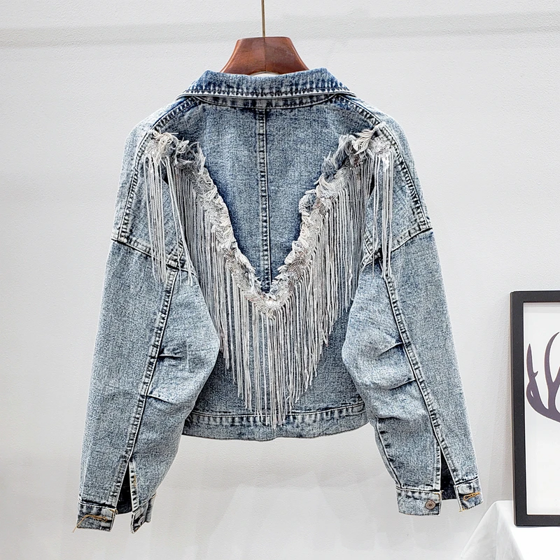 Plus Size Sequins Jean Jacket Women's 