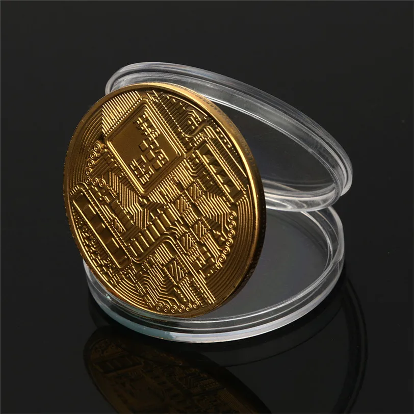 Gold Plated Physical Bitcoins Bit Coin BTC With Case Gift Physical Metal Antique Imitation BTC Coin Art Collection-2