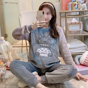 

Winter Animal Thick Women Pajamas Set Sleepwear Warm Long Sleeves Female Pyjamas Sets Pink Cute Homewear Home Suit