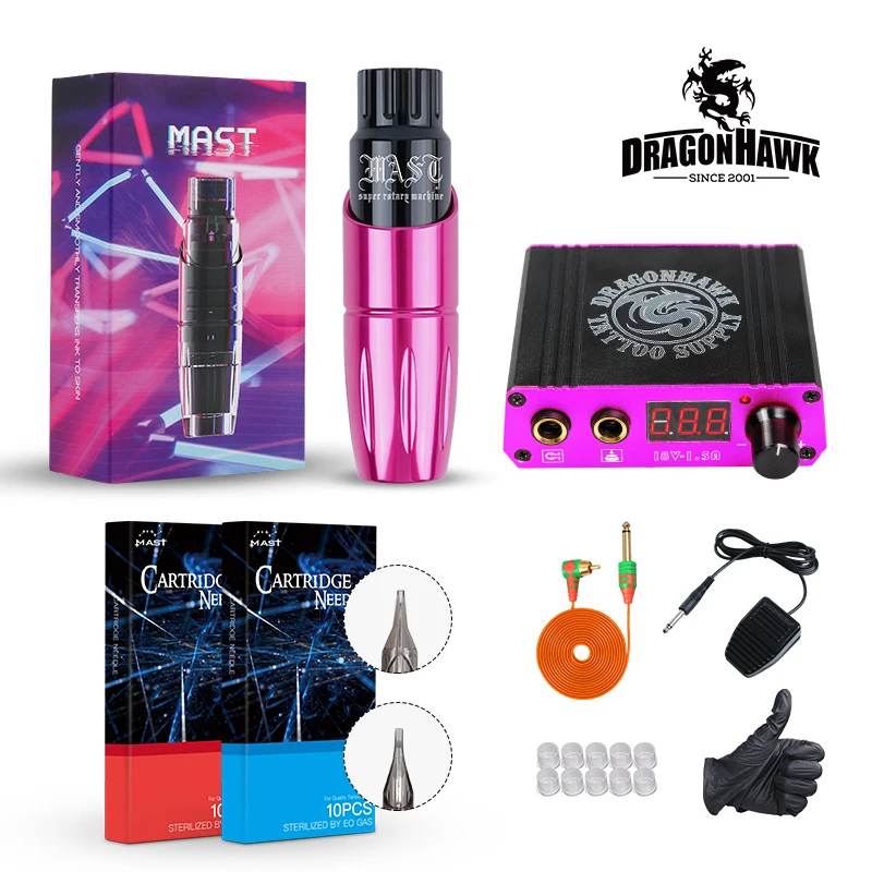 

Professional Tattoo Pen Kit Motor Permanent Makeup Machine Gun Immortal Inks Mini Power Supply Needles