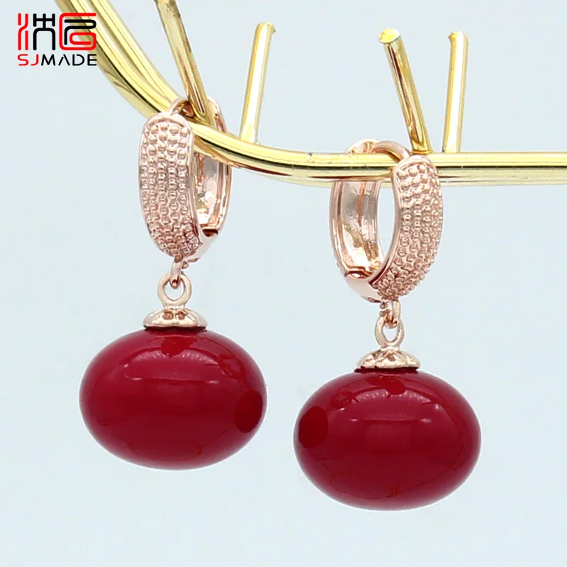 SJMADE Europe America Fashion Imitation Big Bread Pearl Dangle Earrings For Women Wedding Jewelry Vintage 585 Rose Gold Eardrop