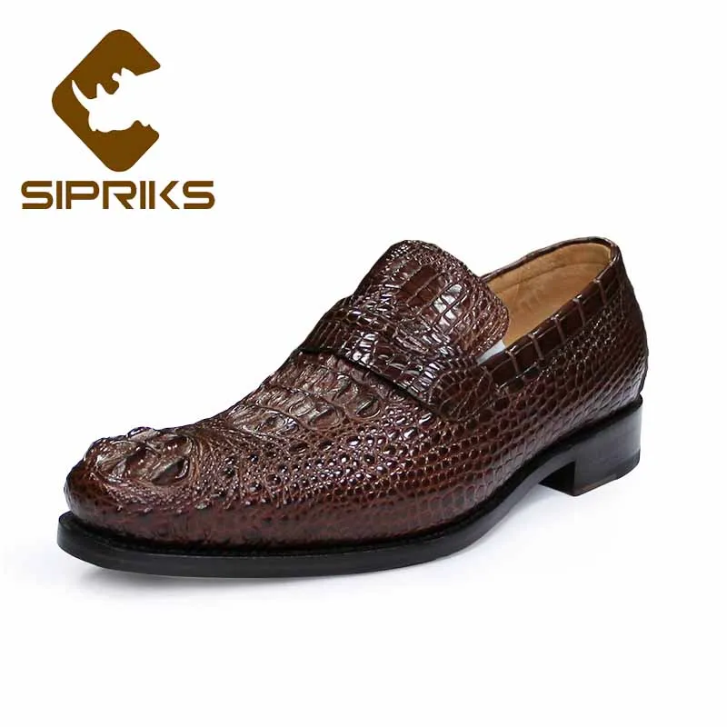 

Мужские темно-коричневые туфли Sipriks Alip-on из крокодиловой кожи, классические туфли, итальянская кожаная подошва ручной работы, повседневные официальные туфли в стиле ретро, 45