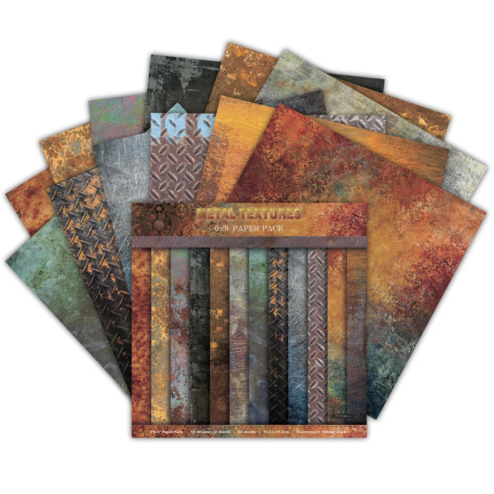 24 sheets 6"X6" Metal Textures Patterned Paper Pad Scrapbooking Paper Pack Handmade Craft Background Pad Alinacraft