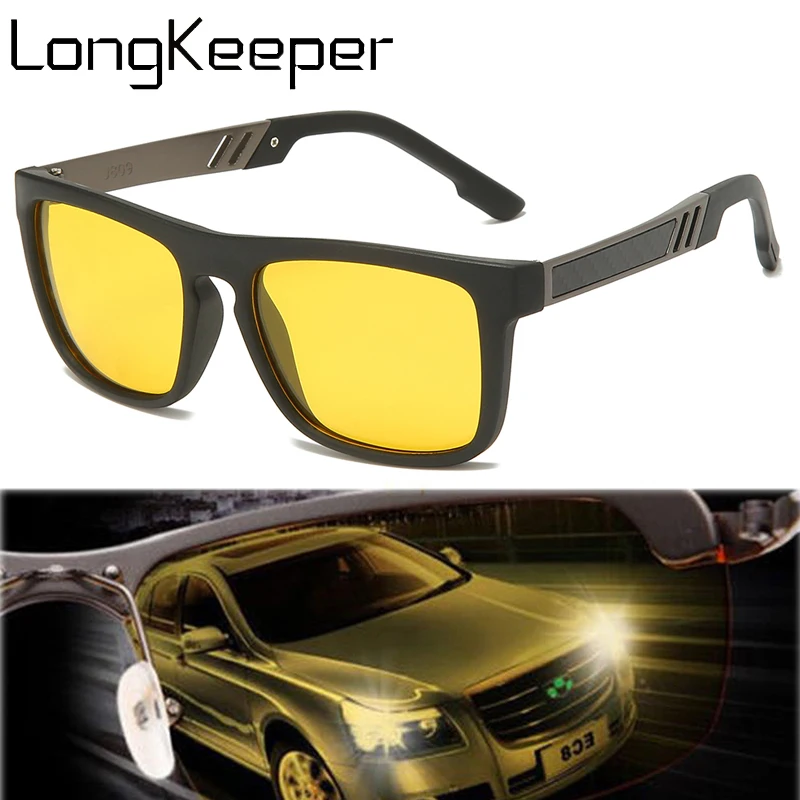 

LongKeeper Polarized Driving Sunglasses Men Women Night Vision Goggle Male Square Yellow Sun Glasses High Quality UV400 gafas
