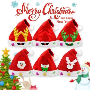 

6pcs Kids Adults Unisex Christmas Hat Santa Claus Snowman Reindeer Sequin Plush Xmas Children Cap Christmas Party Prop Toy
