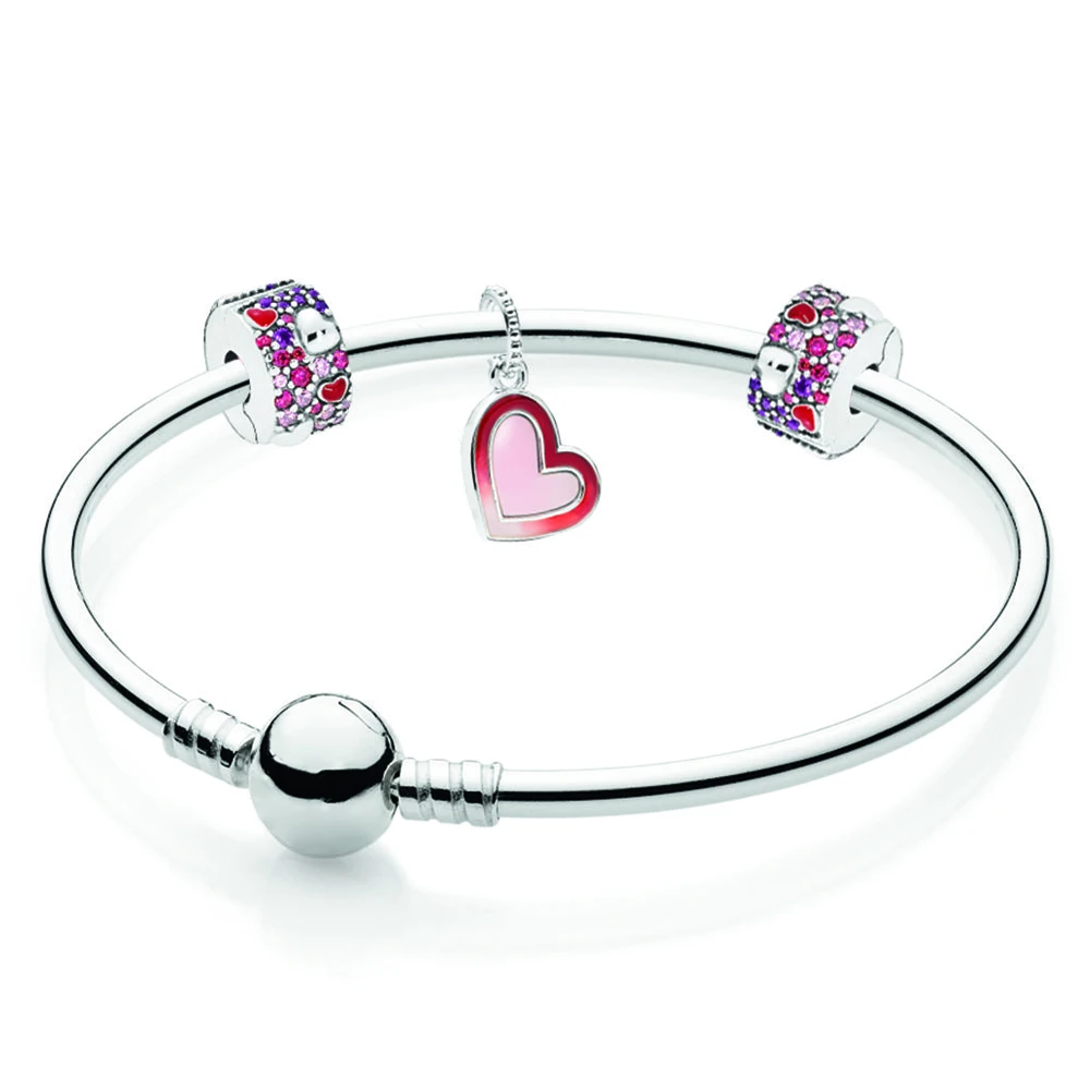 

100% 925 Sterling Silver B801094 Shape of My Heart Bangle Gift Set2019 Valentine's Day Gift