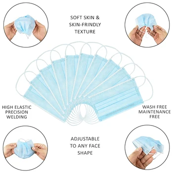 

50pcs Anti-Dust Safe Breathable Three-Layer Non-Woven Mouth Mask Disposable Adult Face Masks