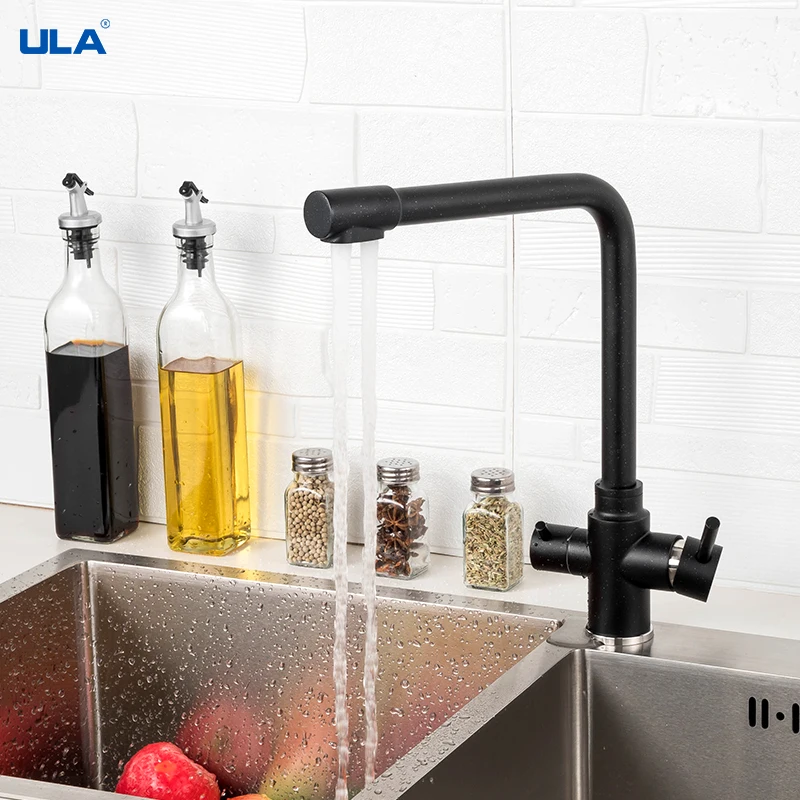 ULA Filter Kitchen Tap Black Pure Water Kitchen Faucet Dual Handle Hot and Cold Drinking Water 3-way Filter Kitchen Mixer Taps