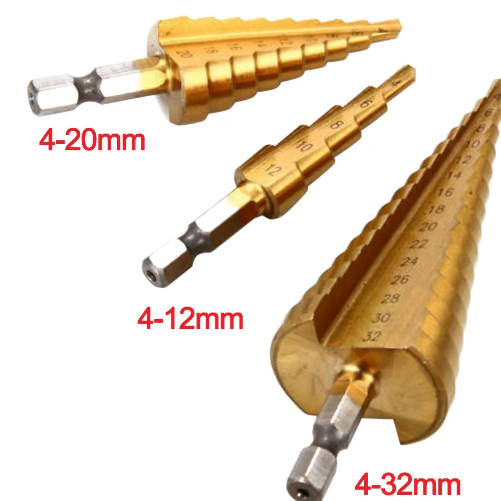 1 шт. Шестигранная титановая ступенчатая дрель Деревообрабатывающие инструменты