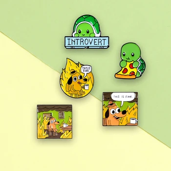 

Cute Animals Pins Hiding Cat Pizza Turtle Calm Dog Enamel Metal Pins Fun Brooches Badges Lapel Clothes Pins Women Jewelry Gifts