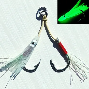 

2pairs Mustad hooks 3/0 5/0 7/0 Kevelar line Lumious Slow Jig Hook with feather Assist Double Hooks INCHIKU Jigging hook