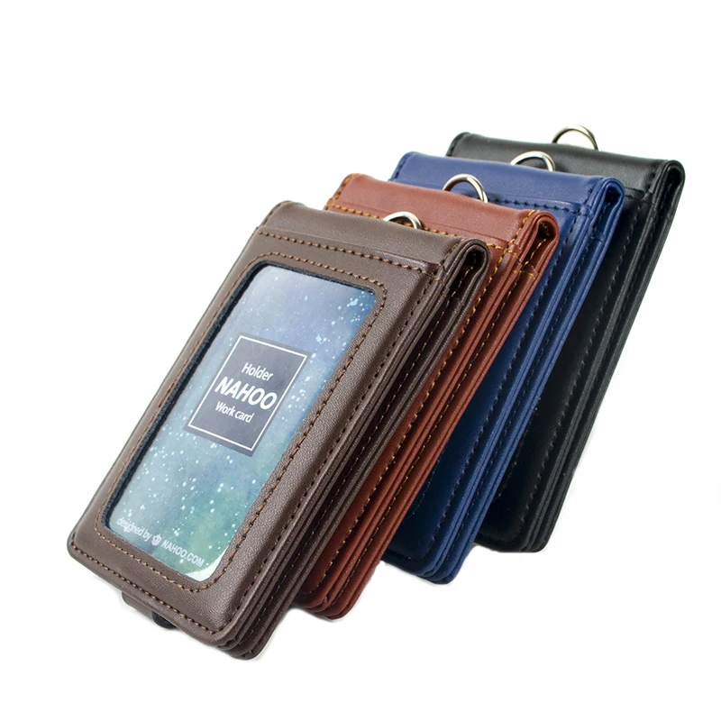 Leather Lanyard Card Holder Stand Neck Strap Badge Holder Staff Card Bus ID Business Card Cover Photo Holder Office Stationary