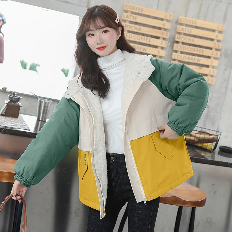

Photo Shoot Winter New Style Korean-style Students Loose-Fit BF Contrast Color Harajuku-Style Lambs Wool Coat Thick plus Velvet