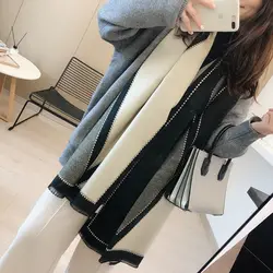 Double Sided Dual-purpose Scarf women's Korean Version Thickened Warm Geometric Splicing New Shawl Bib