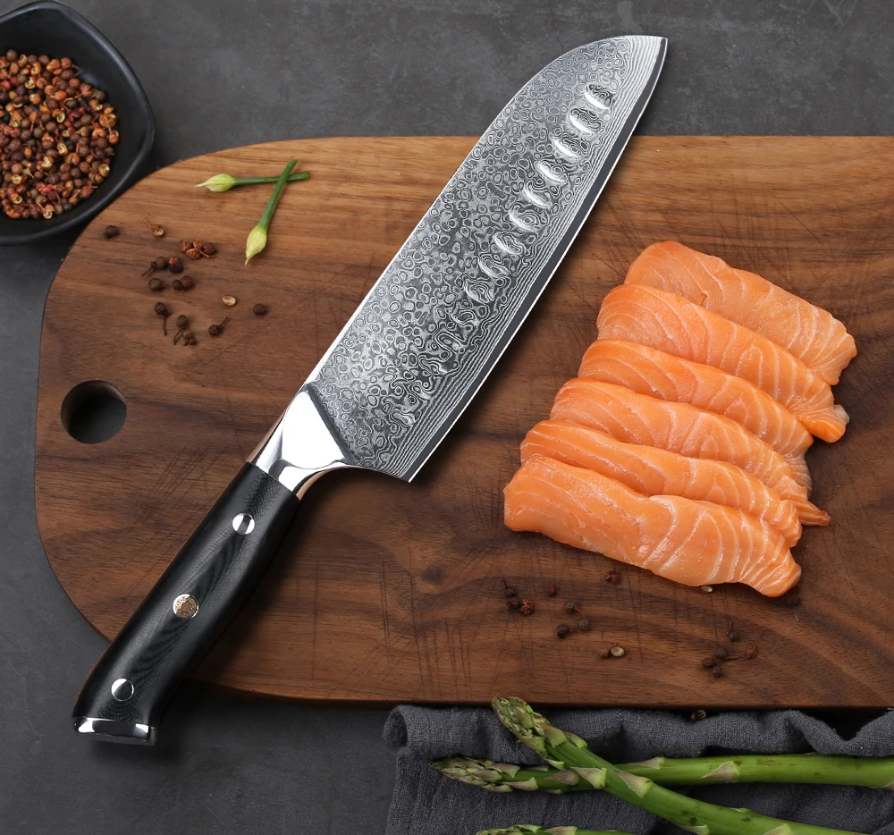 TURWHO 7 дюймов Кухонные ножи santoku 67 слоев дамасской стали шеф-повара нож для мяса фрукты овощи G10 Ручка