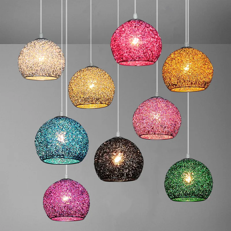 US $24.34 Modern Decor Led Pendant Light Colorful Metal Ball Lamp Nordic Dining Room Bedroom Kitchen Hanging Lamps Light Fixture