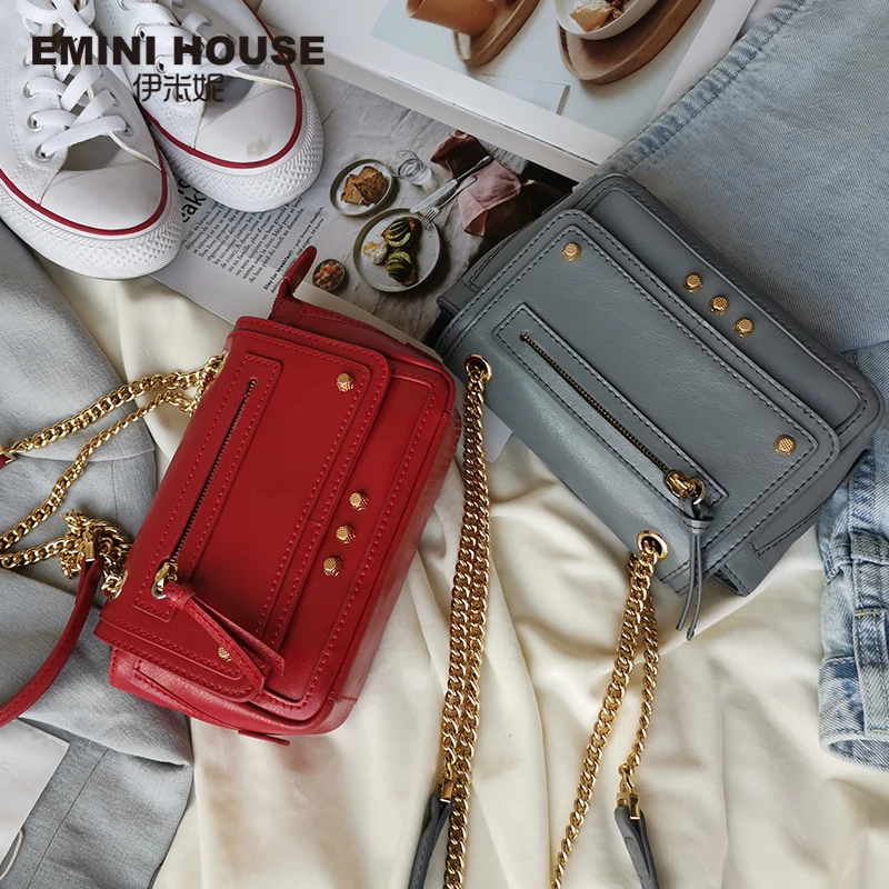 EMINI HOUSE кожаная сумка из вощеной кожи для мотоцикла спилка с цепочкой сумки через