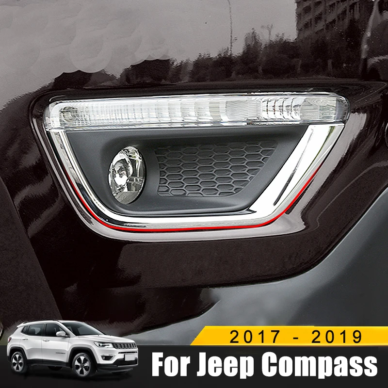 

For Jeep Compass 2017 2018 2019 ABS Chrome Exterior Front Fog Light Lamp Cover Trim Frames Car Exterior Accessories