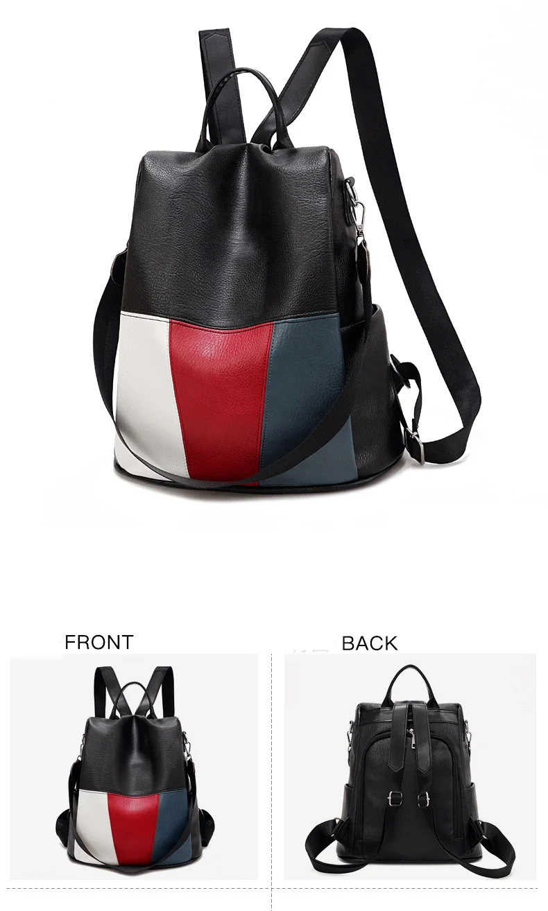 High Quality PU leather Panelled backpack White Black Anti Theft Women Backpack 2019 Fashion Brand Rucksack for Ladies Back Pack (6)