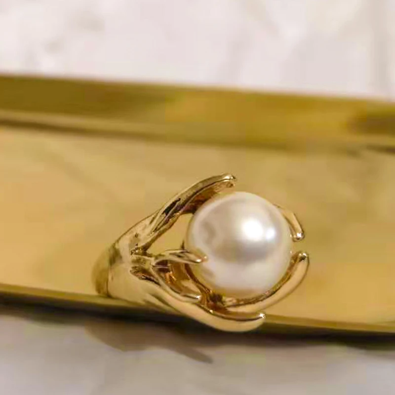Qtian модное женское кольцо золотого цвета в стиле панк, винтажное большое кольцо с искусственным жемчугом для женщин, легкое элегантное