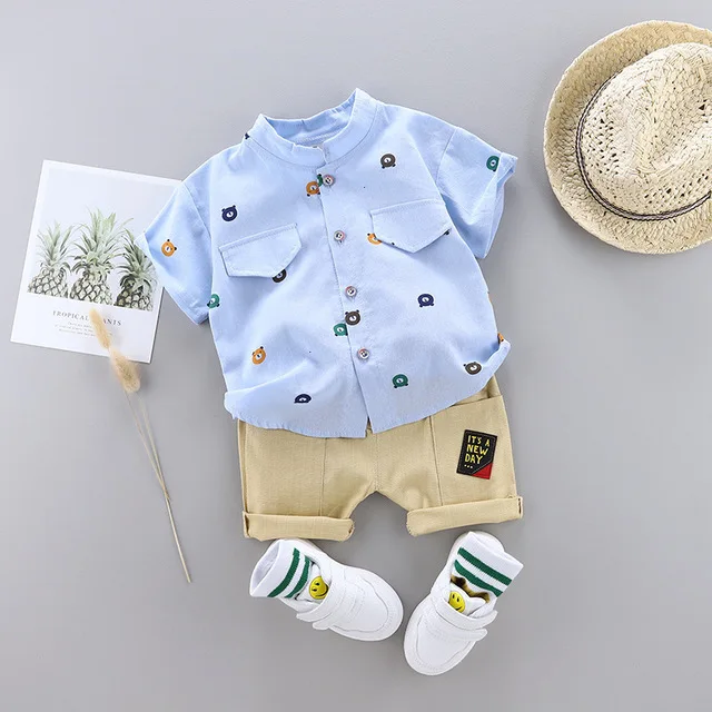 Комплект летней одежды для маленьких мальчиков модные хлопковые рубашки и шорты