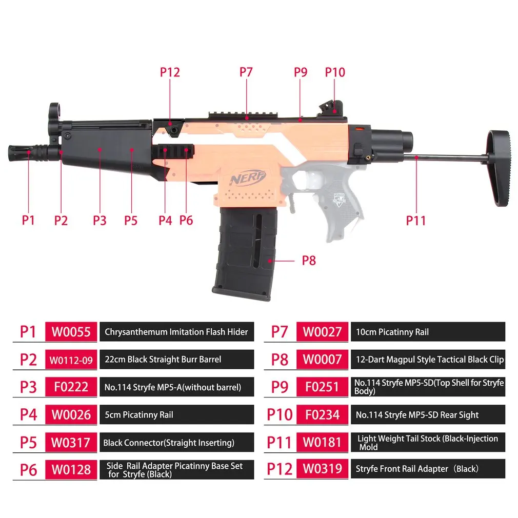 Рабочий STF-W006-01 MP5-A стиль мод наборы с черным адаптером для Nerf N-Strike Elite Stryfe Blaster