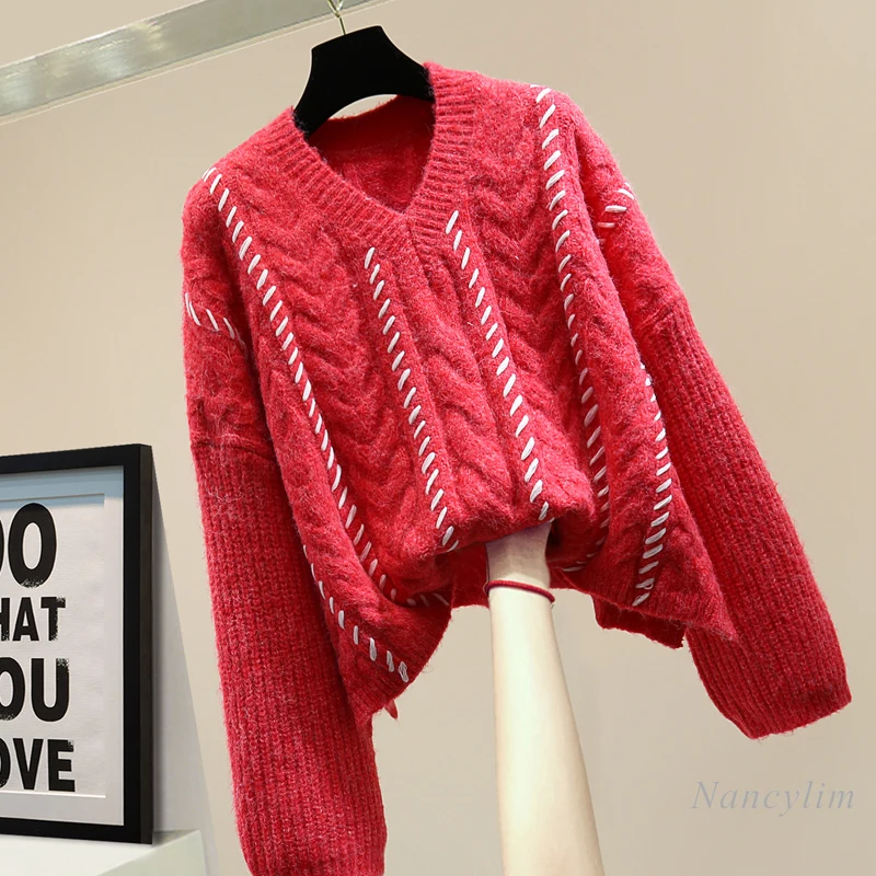 

Lace Up Sweater Woman 2020 Autumn Winter Korean Style Loose Lazy Wind Pullovers Fashion Twist Split Long Sleeve Casual Knitwear
