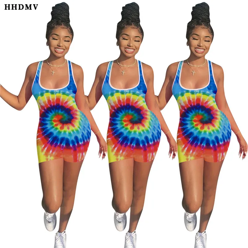 HHDMV GYD18105 reduction of age hip hop style jumpsuits sleeveless round neck vest type printed simple jumpsuits short pants