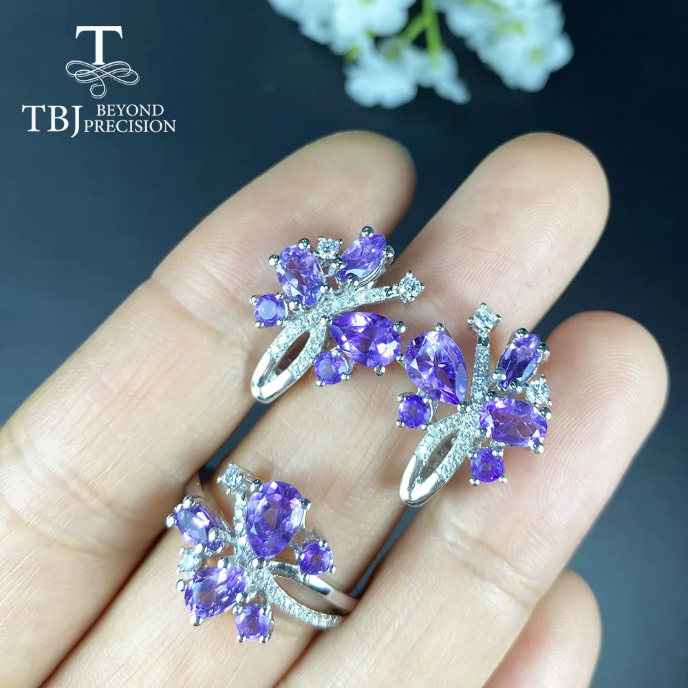 Женский комплект из кольца и серёг TBJ Ювелирное Украшение с натуральным