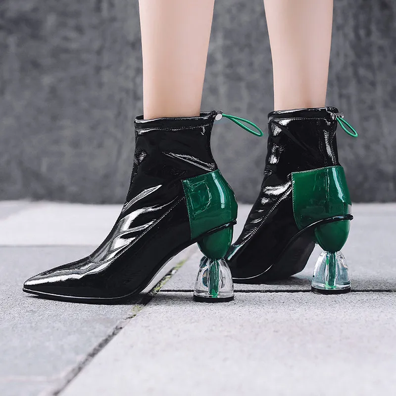 SARAIRIS Brand design Ankle Boots Patent Leather High Heels Shoes Sexy Strange Heeled Fashion Party Shoes Female boots