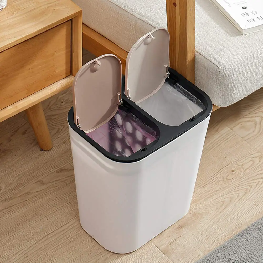 

Classification Dry Wet Separation Double Cover Plastic Trash Garbage Can Waste Bin Two-Category Trash Bin For Kitchen Bathroom