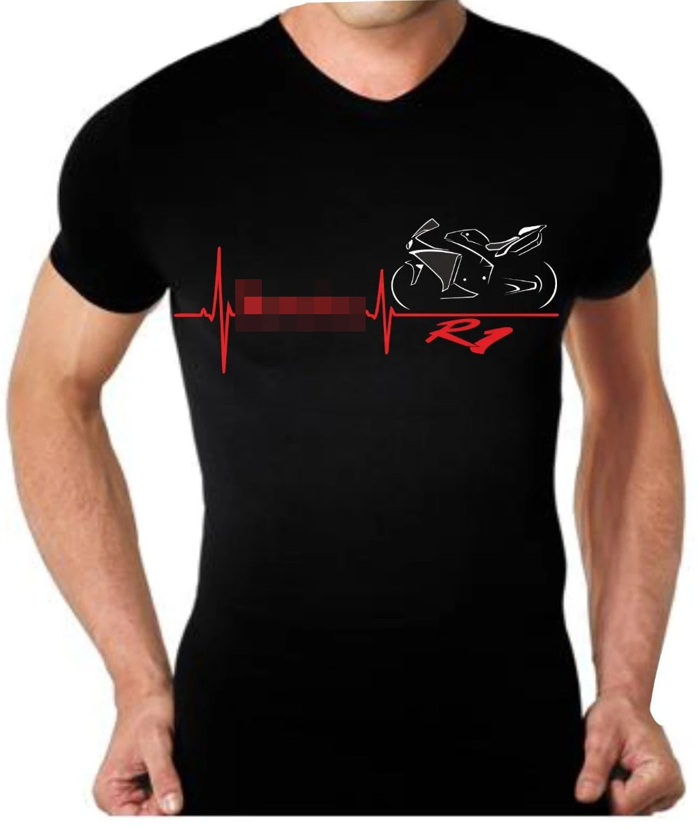 

2019 New Arrival Men'S Fashion Funny Tees Men Short Par Motorcycle R1 Heartbeat T Shirt T-shirt Retro T Shirts