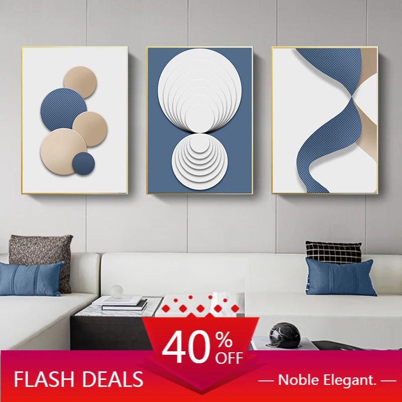 Modern Abstract Poster Blue White Gold Geometric Wall Art Christmas Canvas Painting Nordic Pictures Living Home Decoration | Дом и сад