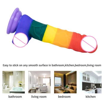 Realistic Fake Penis Strong Suction Cup Big Dick Strap On Penis Sex Toys Rainbow Color Dildo for Women 4