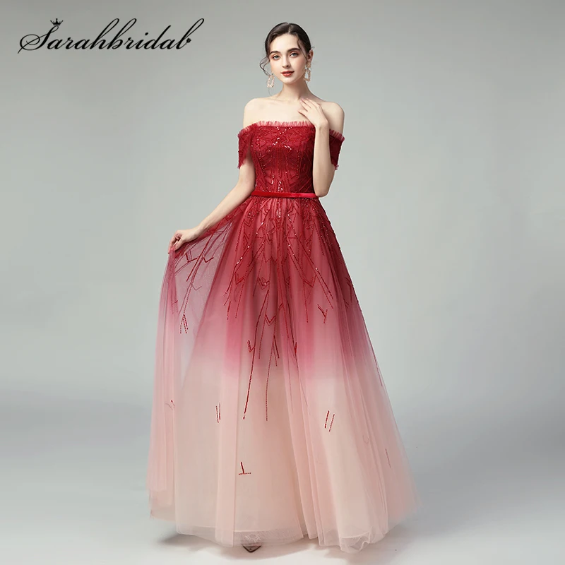 

Romantic A Line 2020 Women Evening Dresses Elegant Beading Sequins Bateau Floor Length Tulle Luxurious Gowns Vestido 5745